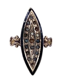 10k Gold Antique Victorian Black Enamel Smoke Gray Jeweled Marquise Ring