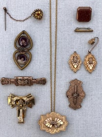 11 pc Antique Victorian to Vintage Repurpose, Assemblage, Theatrical Jewelry Collection
