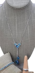 3 pc Sterling Silver Blue Topaz Modernist Ring and Unworn Sky Blue Swarovski Necklace and Bracelet
