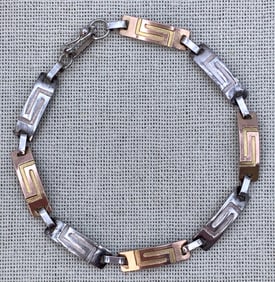 18k Gold and 950 Silver Embossed Rectangular Link Bracelet