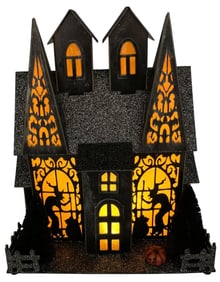 Large Battery Operated Glittered Paperboard Light Up Haunted Mansion Halloween Decoration