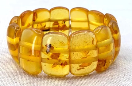 Honey Amber 13 Panel Fossilized Encased Organic Material Bracelet