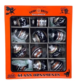 12 pc Christopher Radko Mercury Glass Shiny Brite Halloween Ornaments in the Box