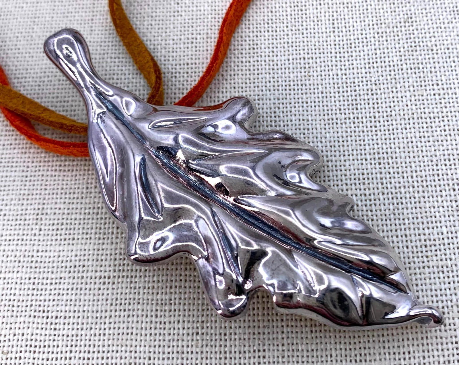 Large Sterling Silver Leaf Pendant, Brooch, Cinnamon and Spice Leather Necklace 925 Findings (1 of 7)