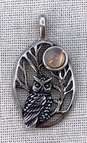 Sterling Silver Full Moon Woodland Owl Openwork 925 Pendant