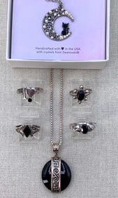 6 pc Sterling Silver, Onyx, Marcasite Ring and Necklace Jewelry Collection
