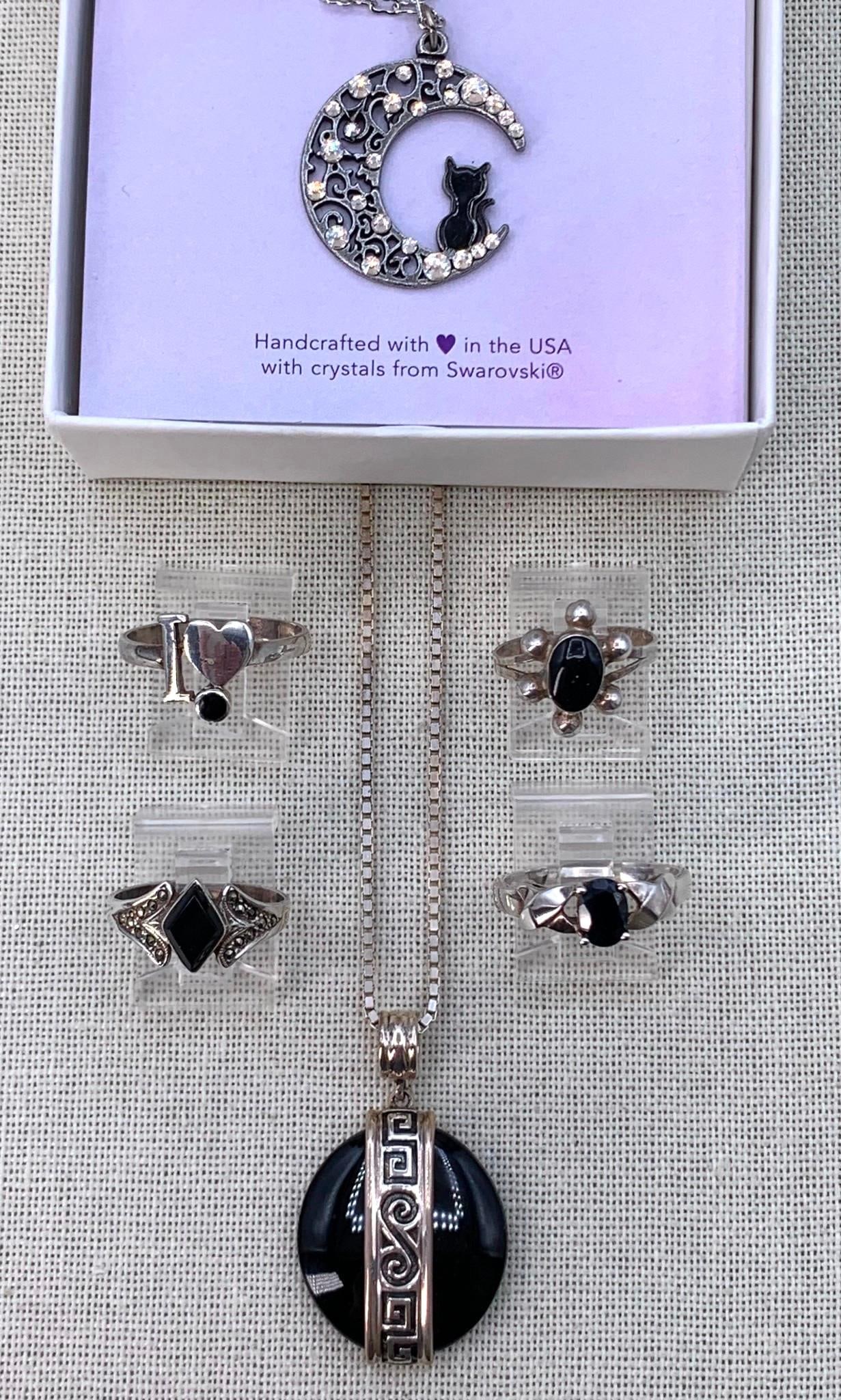 6 pc Sterling Silver, Onyx, Marcasite Ring and Necklace Jewelry Collection (1 of 16)