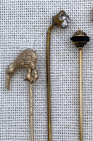 7 Antique to Vintage Fine 14k Gold and Costume Stick Pins