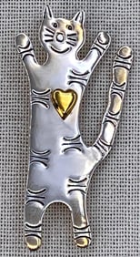 Large Sterling Silver Kitty Cat 11.6 Gram 925 Mexican Brooch
