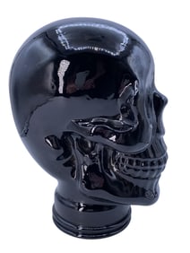 Gothic Human Adult Size Black Glass Skull Sculpture, Millinery, Edgy Haberdashery Hat Mold