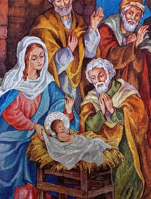 140 pc Deadstock c1960s Alfred Mainzer Metallic Foil Nativity Christmas Cards, Envelopes, Card Boxes