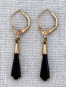 Mysterious 10k Gold and Onyx Lever Back Vintage Pierced Earrings
