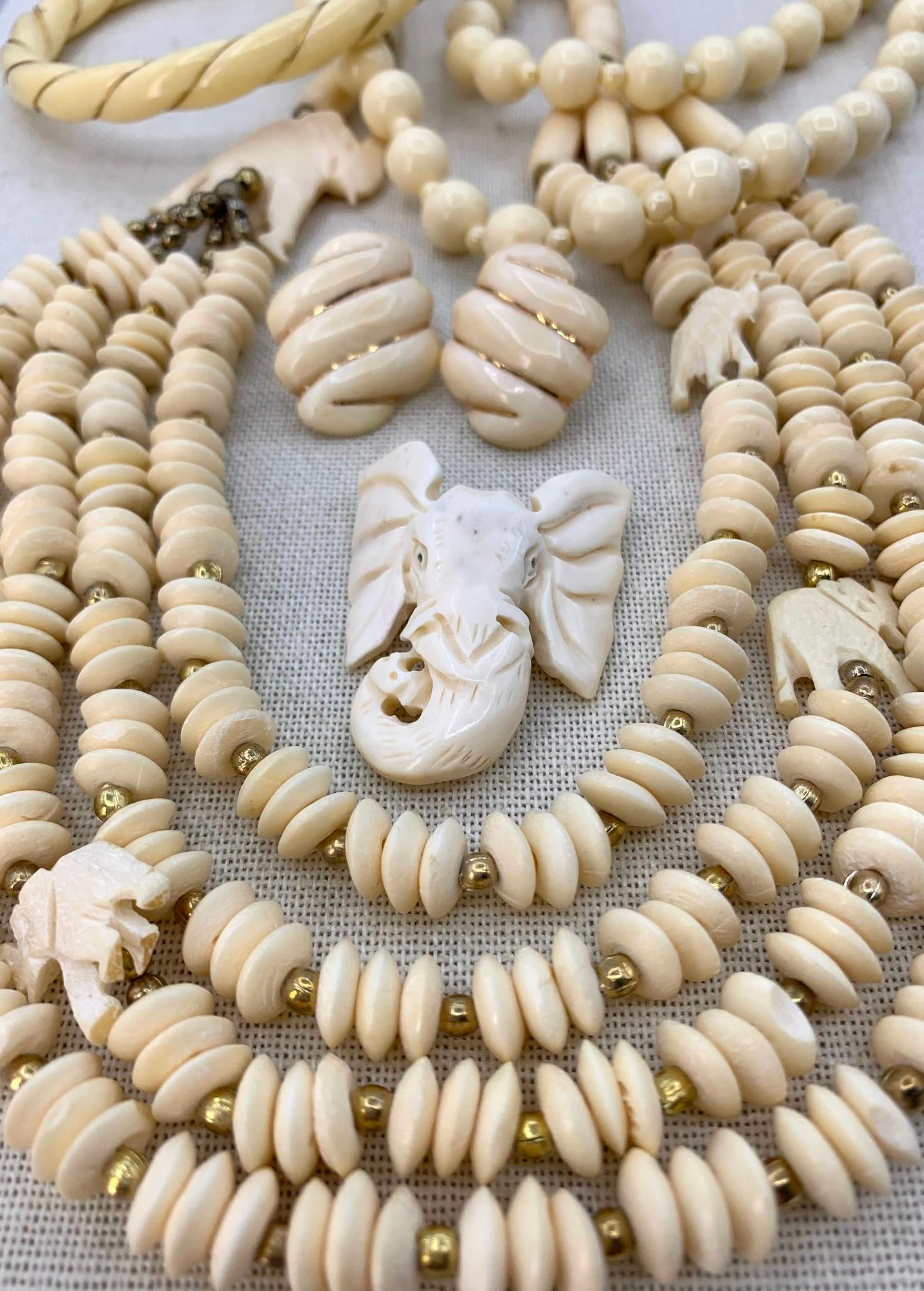 6 pc 14k Gold Natural and Created Carved Elephant Effigy Jewelry Collection (1 of 17)