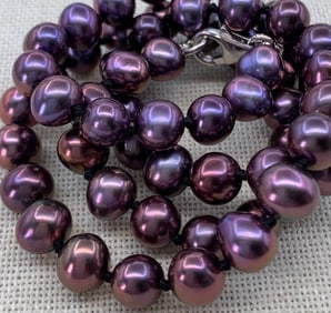 Iridescent Plum Freshwater Pearl Hand Knotted Necklace