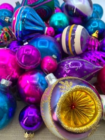 52 pc Vintage Purple, Magenta, Blue Topaz Christmas Tree Ornament Collection