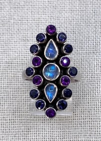 Sterling Silver Nicky Butler Moonstone, Amethyst and Iolite Mystical Gemstone Ring