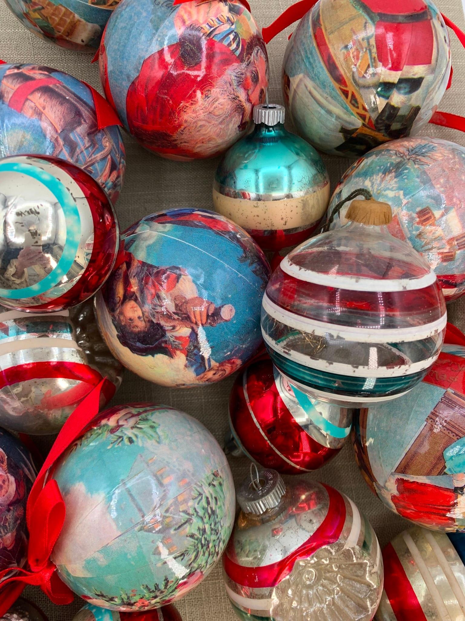 19 Vintage Red White Blue Mercury Glass and Papier Mache Christmas Tree Ornaments (1 of 14)