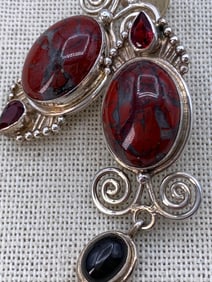 3 pc Sterling Silver SAJEN Garnet, Jasper, Star Sheen Obsidian Earrings and 925 Gemstone Ring