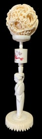 Antique Chinese 13 Layer 1 pc Devil's Dragon Puzzle Ball Carving with Figural Engraved Dragon Stand