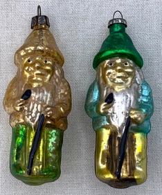 14 pc Vintage Moss Green Gnome Mercury Glass Christmas Tree Ornaments in Shiny Brite Box