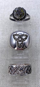 3 Celtic Sterling Silver Marcasite, Connemara Shamrock, ANU' Dublin, Rings