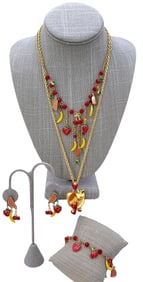Bob Mackie Designed Fruit Plate Necklace Vibrant Ruby Glass and Enamel Jewelry Collection