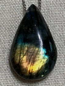 Incredible HUGE 38x23mm Teardrop Shaped Labradorite Gemstone 925 Slide Necklace
