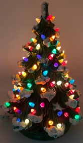 Large Mid Century Snowy Ceramic Colored Light Electric Christmas Holiday Decoration
