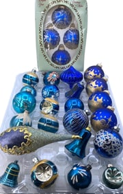 27 pc Vintage Sapphire Blue Christmas Tree Ornament Collection
