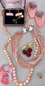 13 pc Mid Century to Modern Coral Pink Jewelry Collection