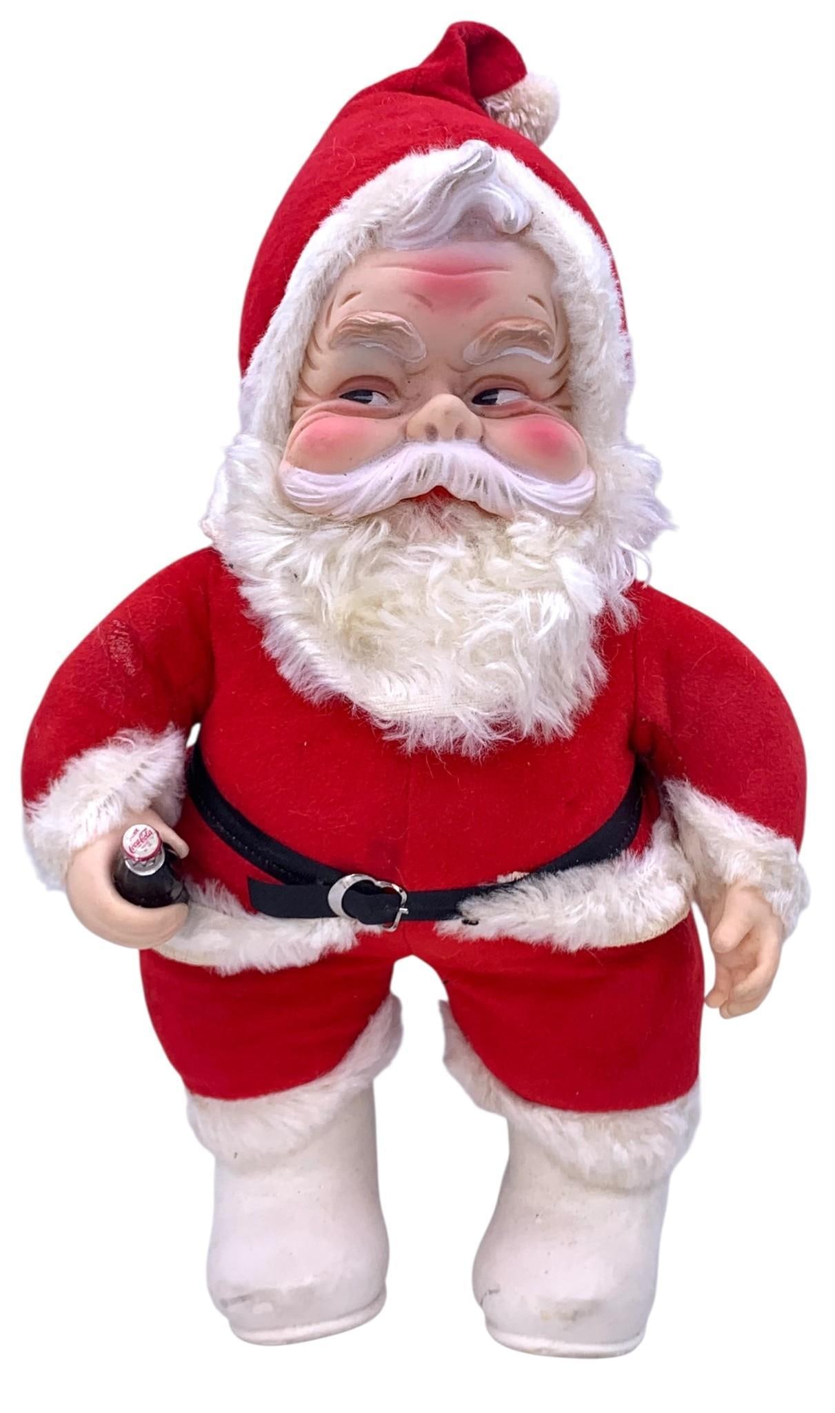 Large The RUSHTON Co Mid Century Drink Coca-Cola Rubber Face Santa Plush Toy Christmas Doll (1 of 9)