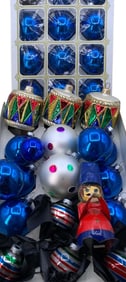 30 pc Vintage Sapphire Blue Christmas Tree Ornaments, Holiday Decorations
