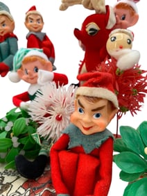 14 pc Vintage Maniacal Knee Hugging Elf Christmas Decoration Collection