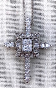 Opulent Sterling Silver CZ Hinged Secret Compartment Cross Pendant on 925 Italian Chain