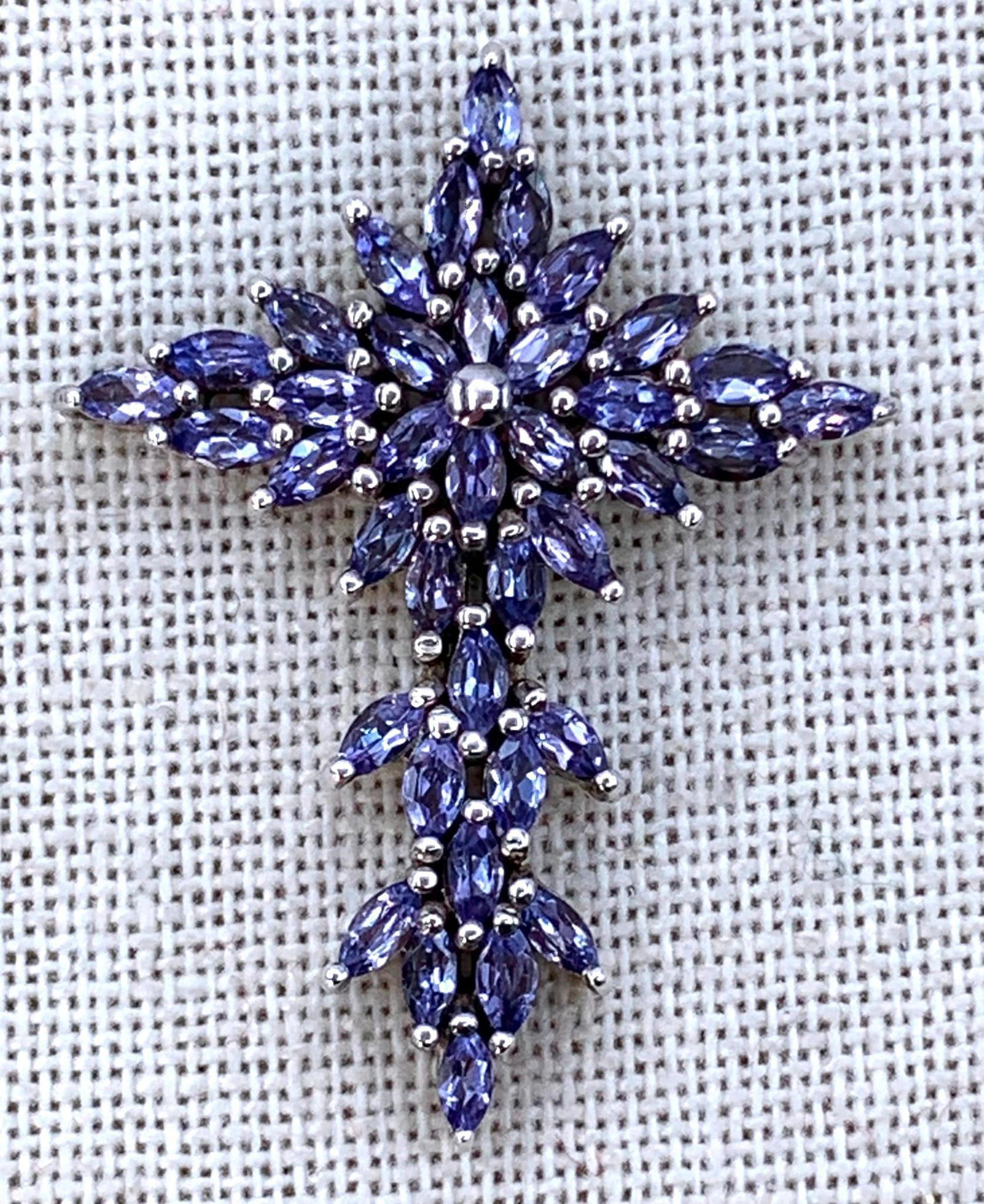 38 Marquise Shaped Tanzanite Gemstone Encrusted Sterling Silver Cross Pendant (1 of 5)