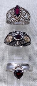 Trio Garnet Gemstone Sterling Silver Rings