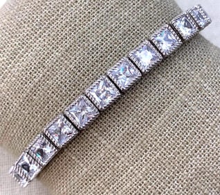 Dazzling Sterling Silver Judith Ripka Glittering CZ Tennis Bracelet, Pouch and Box