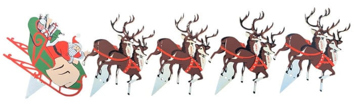Mid Century 5 pc Santa in Sleigh with Reindeer Christmas Outdoor Decoration, in Box