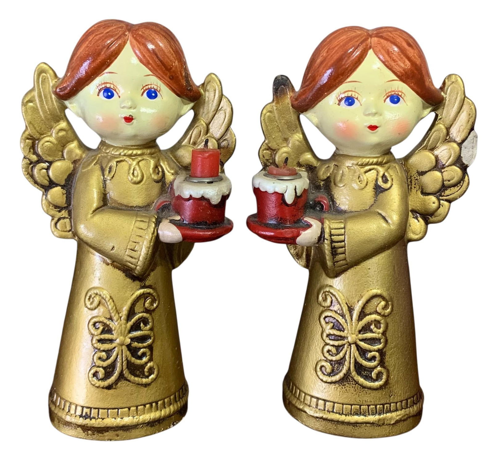 Pair Mid Century Masco JAPAN Gilded Christmas Angel Candle Holder Holiday Decorations in Box (1 of 9)