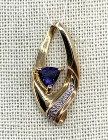 10k Yellow Gold, Tanzanite and Petite Diamond Pendant