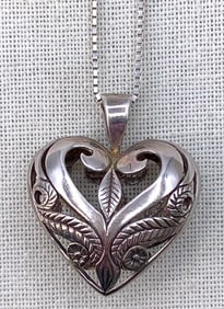 18.6 Gram Sterling Silver Openwork Heart Pendant on Long 925 Box Chain