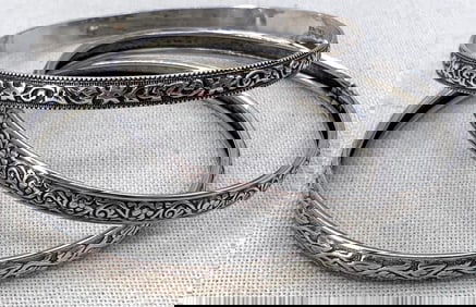 Trio Mid Century DANECRAFT Sterling Silver Embossed Bangle Bracelets