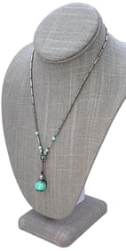 Antique c1920s Celadon Green Marbled Glass Art Deco Pendant Necklace