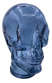 Gothic Human Adult Size Smoke Azure Glass Skull Sculpture, Millinery, Edgy Haberdashery Hat Mold