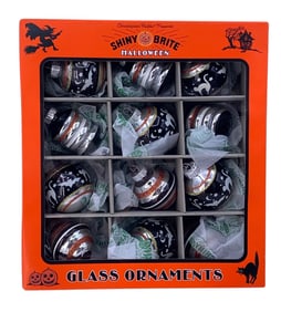 12 pc Christopher Radko Mercury Glass Shiny Brite Halloween Ornaments in the Box