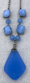 Antique c1920s Cornflower Blue European Glass Necklace