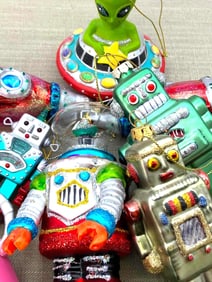 8 pc Sci Fi, Robot, Alien Spaceship, Outer Space Rocket Christmas Tree Ornament Collection