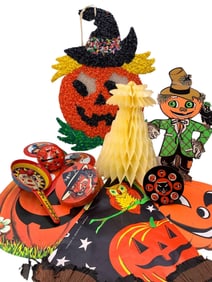 11 pc Vintage Beistle Paper Halloween Decorations, Plastic Jack and Party Noisemaker Collection