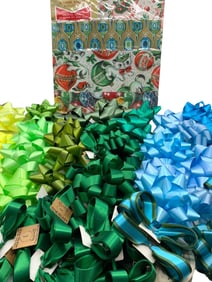 76 pc NOS Mid Century Cat Christmas Wrapping Paper and Bow Collection