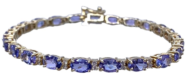 Incredible 14k Yellow Gold, Tanzanite and Diamond Tennis Bracelet